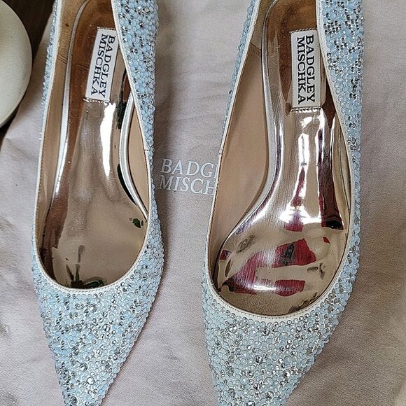 #NEW #Badgley Mischka Madison Kitten Heel Ivory Satin Gem #Pumps Sz 8.5M w Pouch - Picture 12 of 12